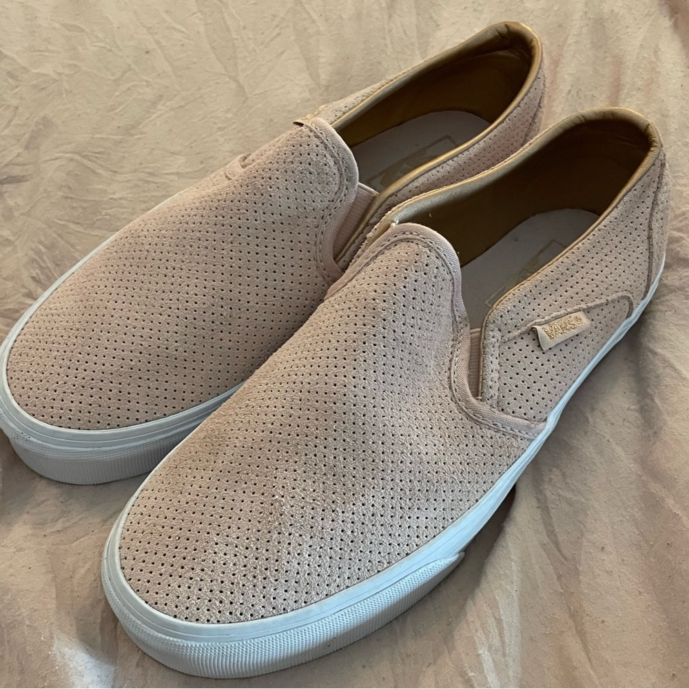 VANS PINK SUEDE SLIP ONS 7.5